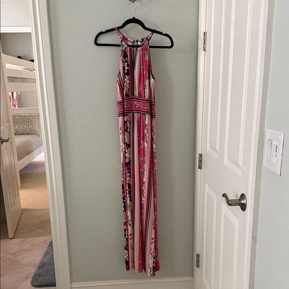 London Times Pink and Black Floral Striped Maxi Dress - Picture 6 of 6